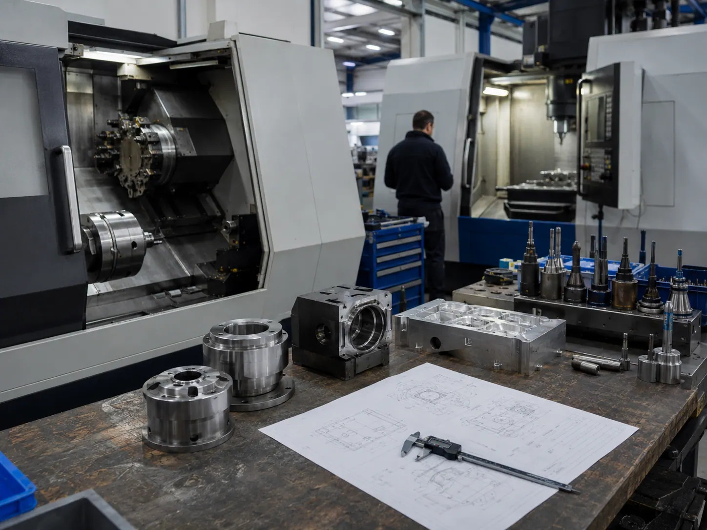 CNC machine producing a custom metal component