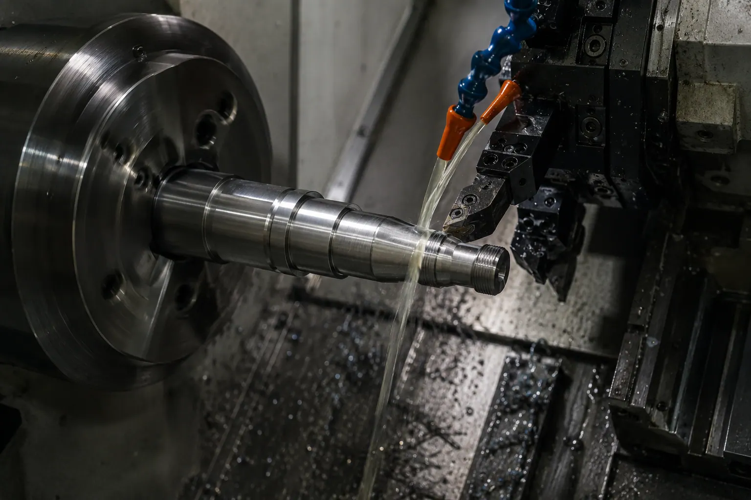 CNC turning operation on a metal shaft