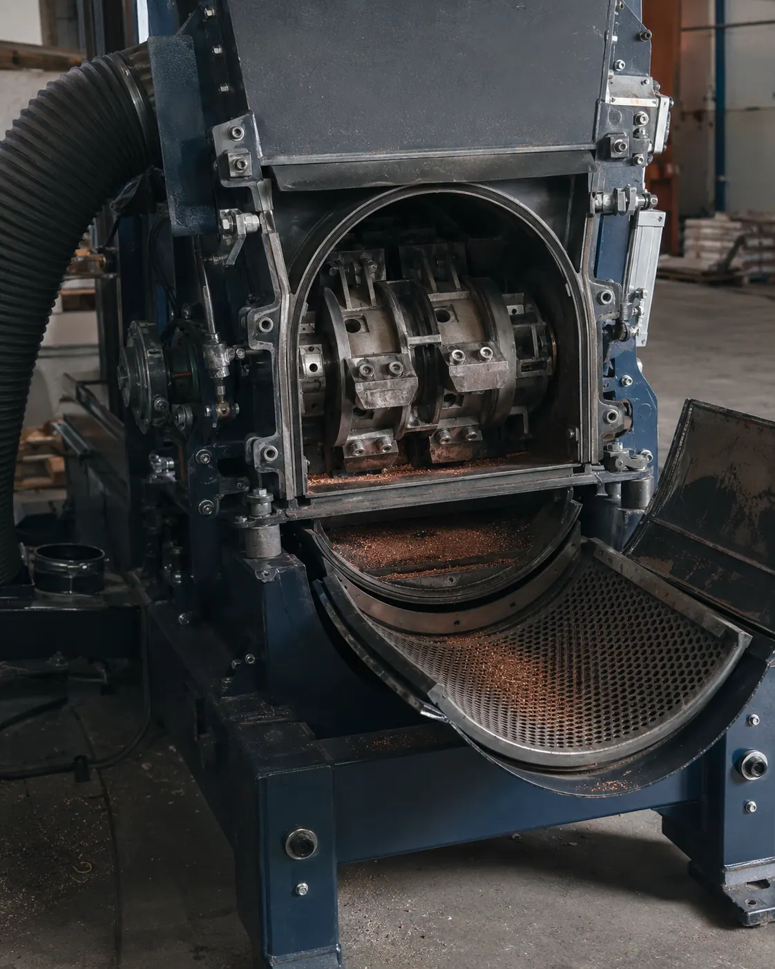 Mechanical detail of cable recycling equipment