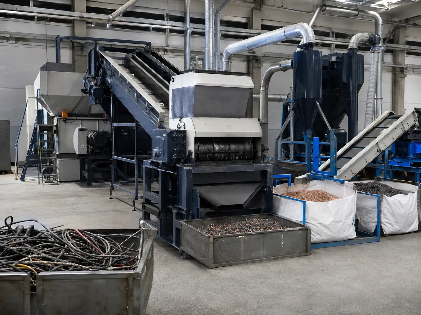 Copper cable recycling machine in an industrial facility