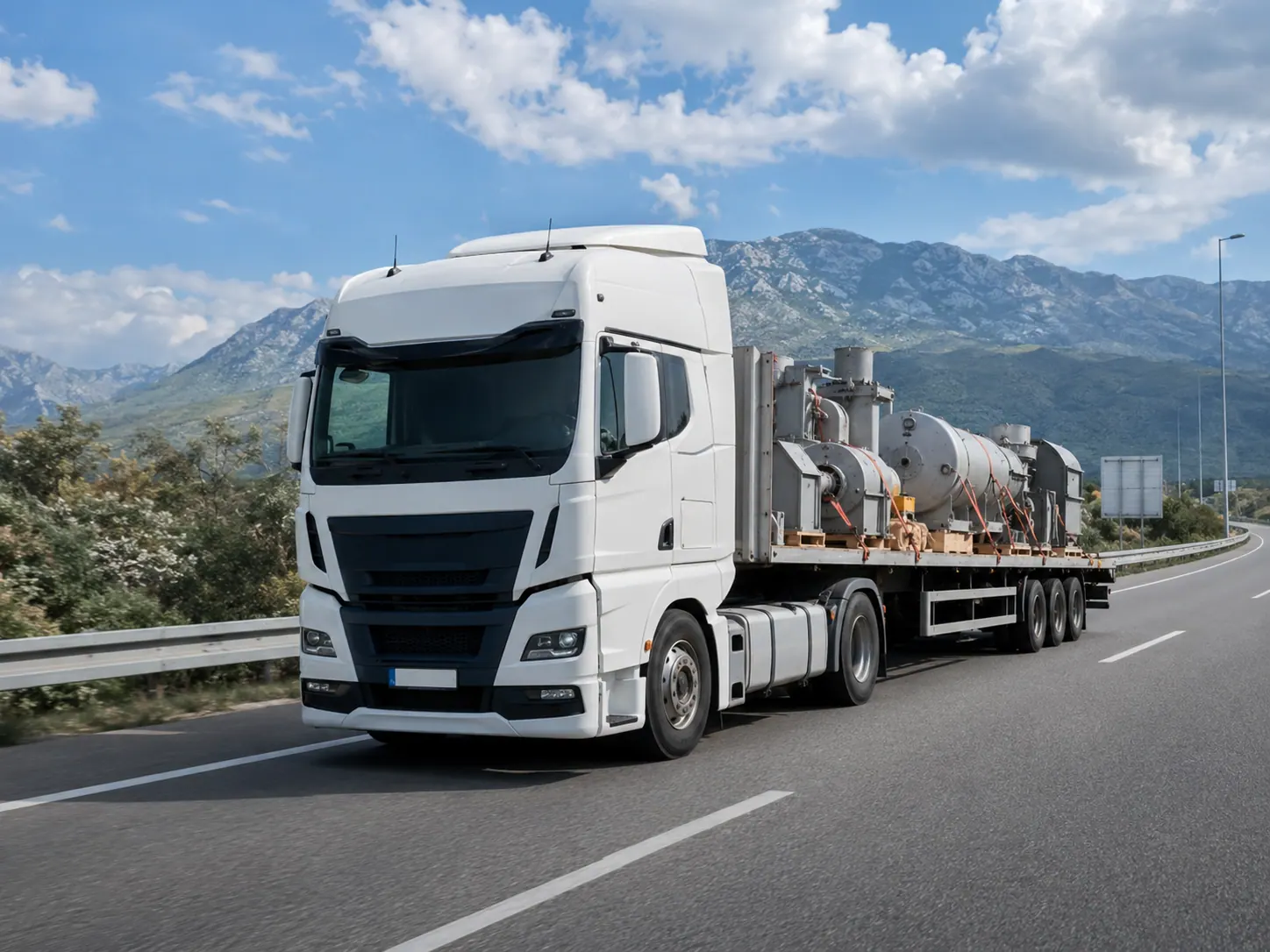 Road freight carrying industrial cargo toward European markets
