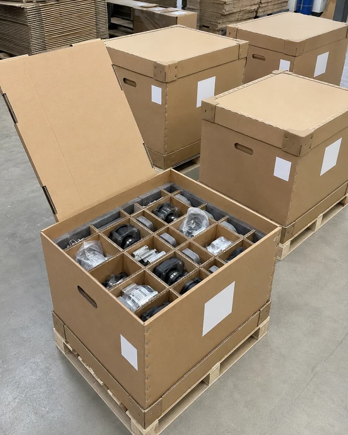 Export cartons prepared for industrial components