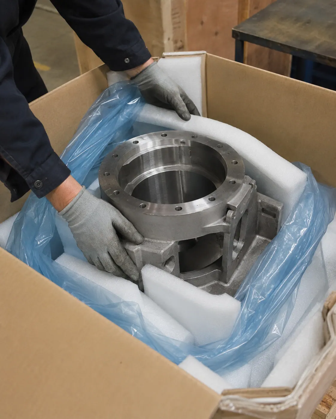 Protective wrapping applied to industrial parts